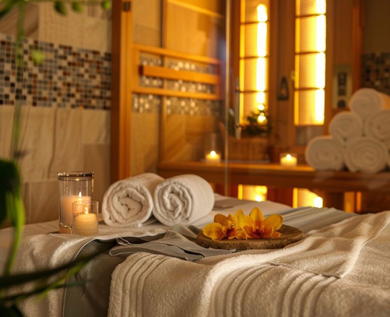 A spa setting with an infrared sauna as a featured service for glowing and rejuvenated skin..